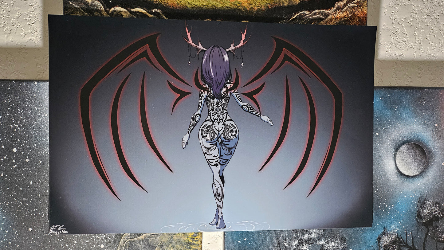 Horror Waifu Tattooed Thicc Cryptid Wendigo High Quality 11" x 17" Glossy Photo Paper Print