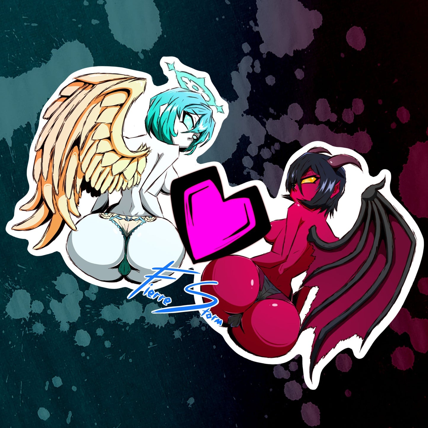 Thicc Sexy Waifus Angel and Devil Stickers (3.5" x 4") (4" x 6.8")