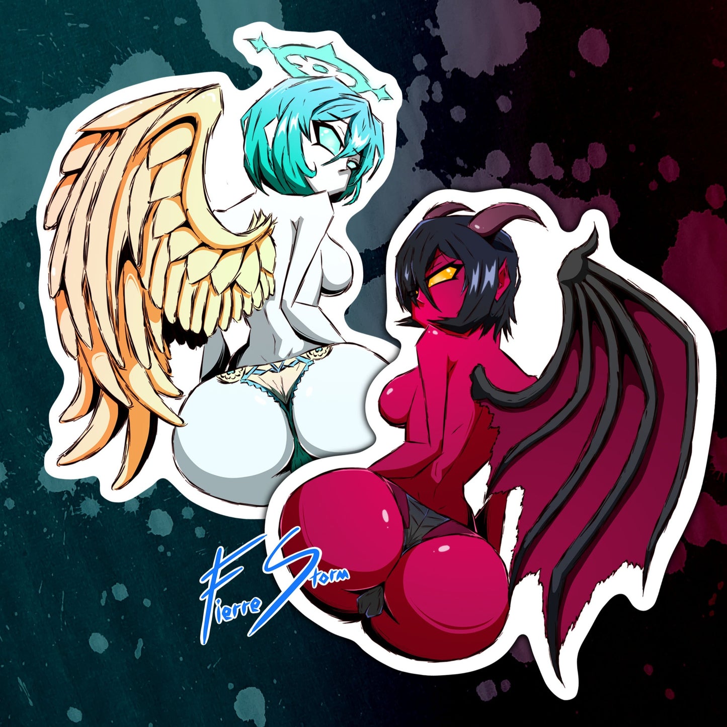 Thicc Sexy Waifus Angel and Devil Stickers (3.5" x 4") (4" x 6.8")