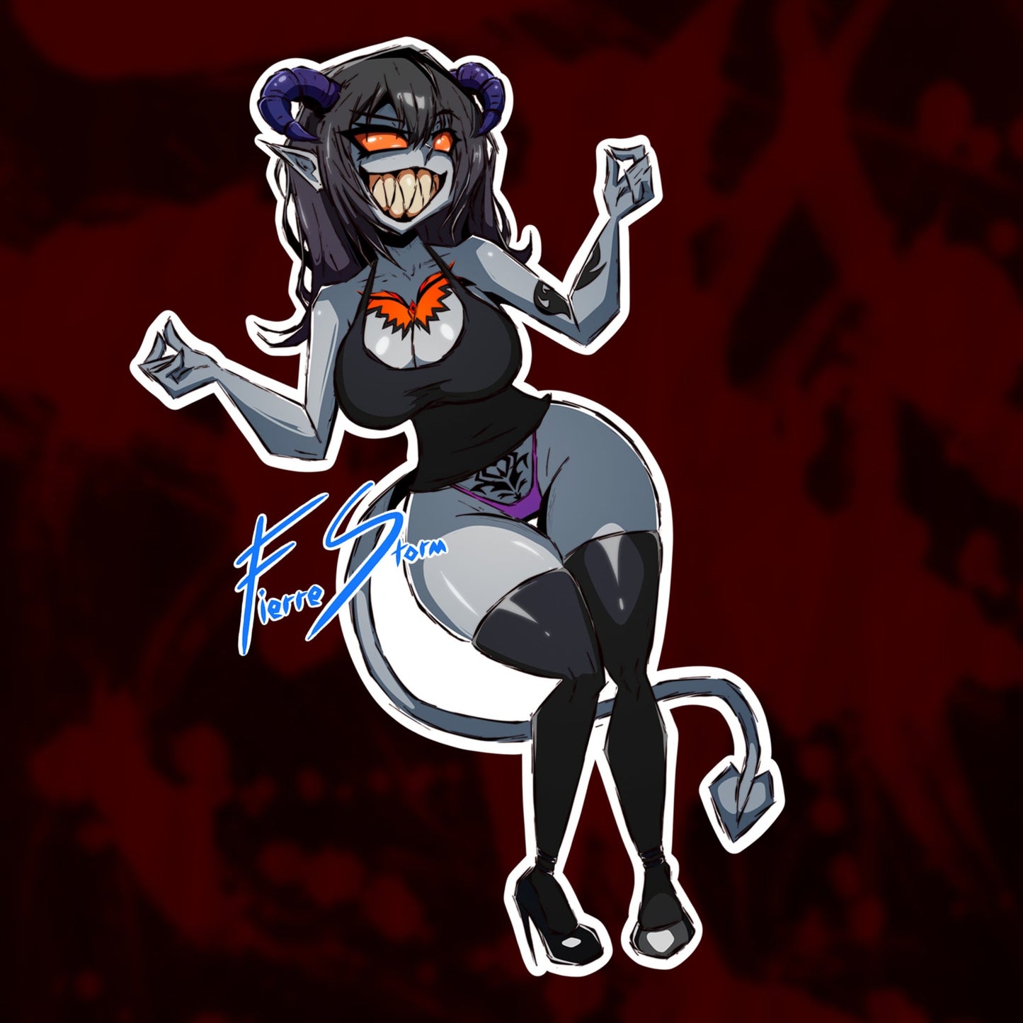 Thicc Waifu Demon Succubus Girl Ruby Tattooed Anime Devil Oppai High Quality Vinyl Glossy Stickers 3.5" x 6"
