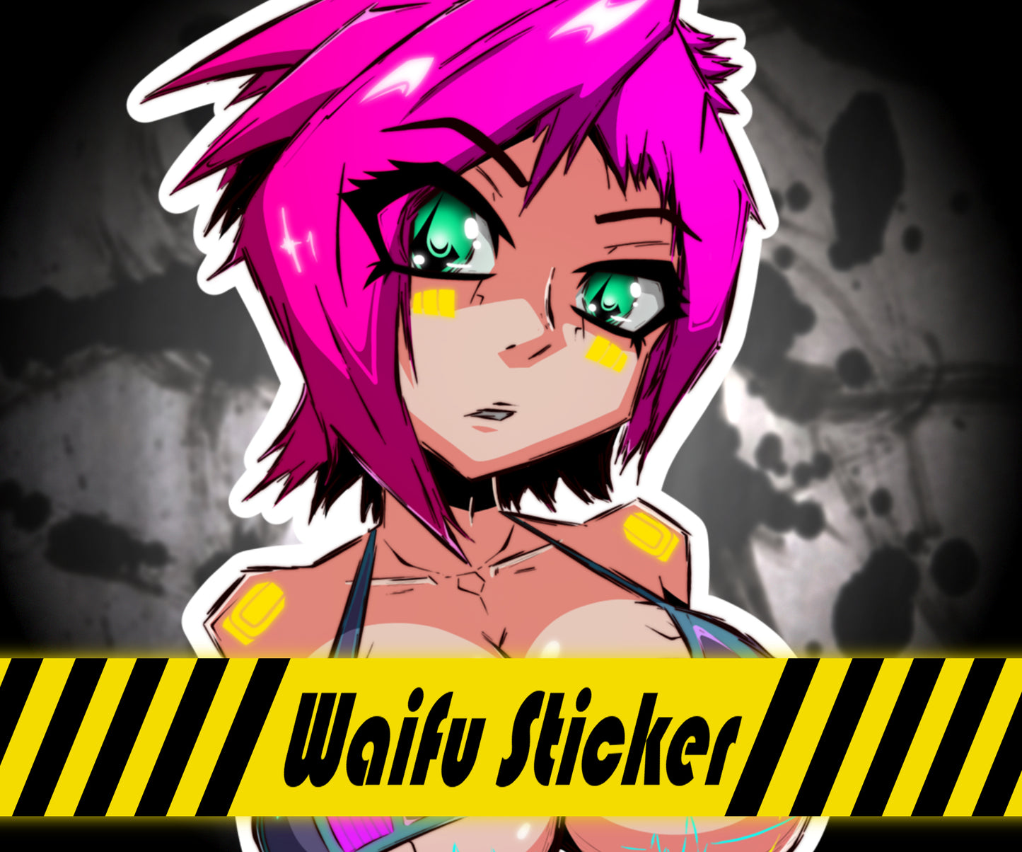 Cyber Punk Synthwave Rave Waifu Oppai Series High Quality Gamer Vinyl Glossy Stickers 4" x 2.5"