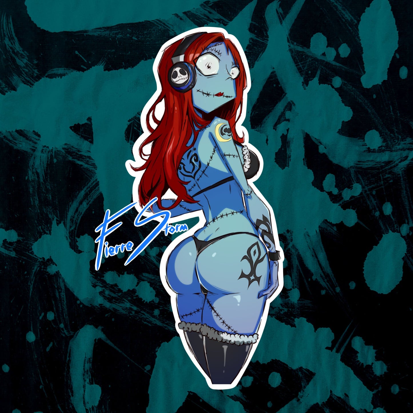 Thicc Zombie Nightmare Tattooed Sally Vinyl Glossy Sticker 2.2" x 5"