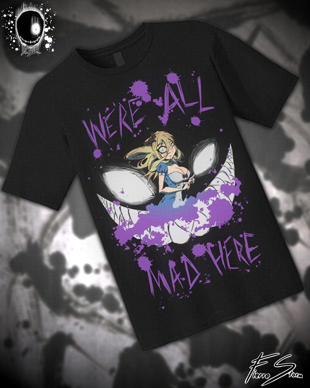 "We're All Mad Here" Alice Black Short Sleeve Heavy Cotton Shirt