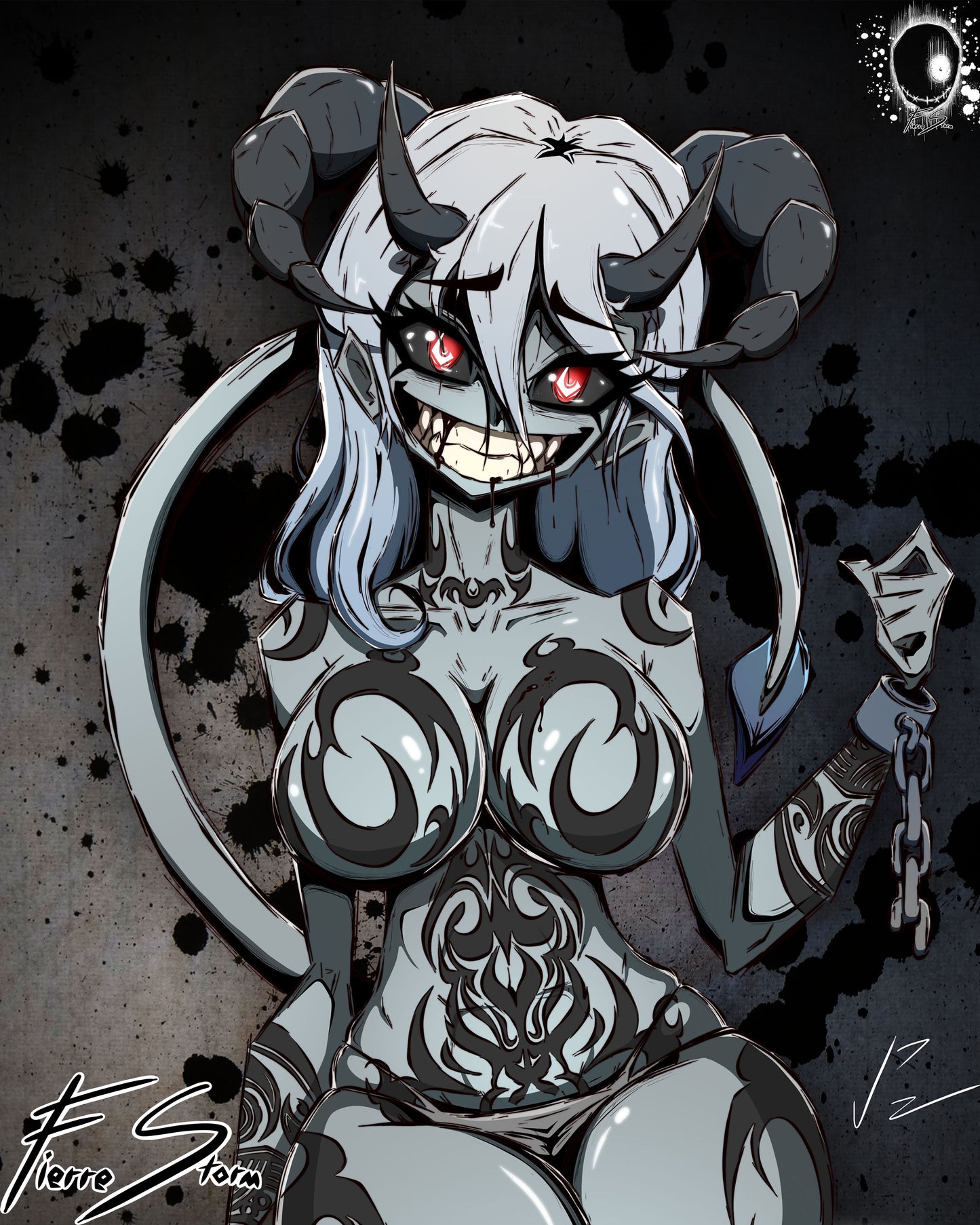 Thicc Tattooed Demon Waifu Broken Chains Succubus High Quality Glossy Print 11" x 17"