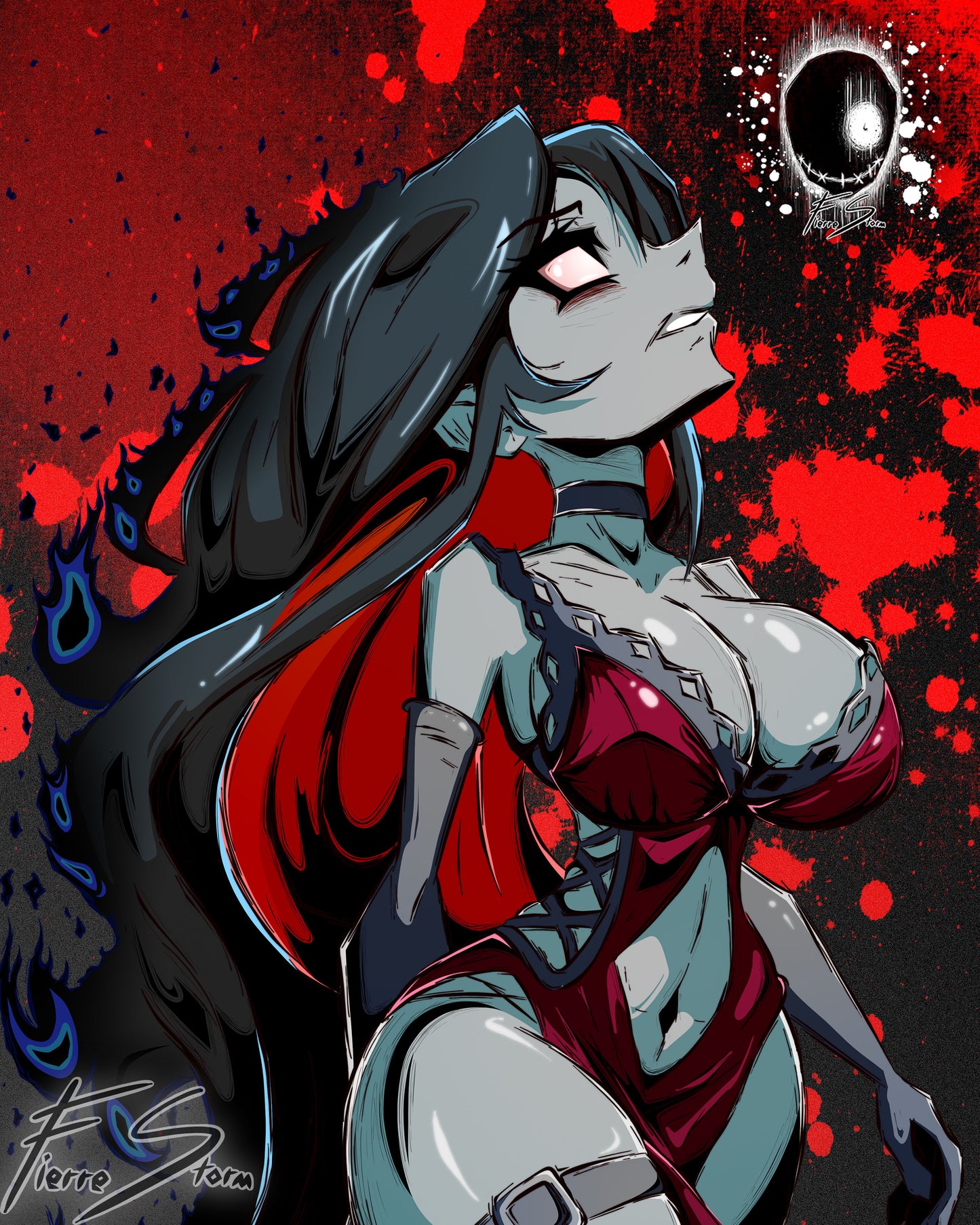 Thicc Demon Waifu Walking From The Flames Supernatural Entity High Quality Glossy Print 11"x 17"