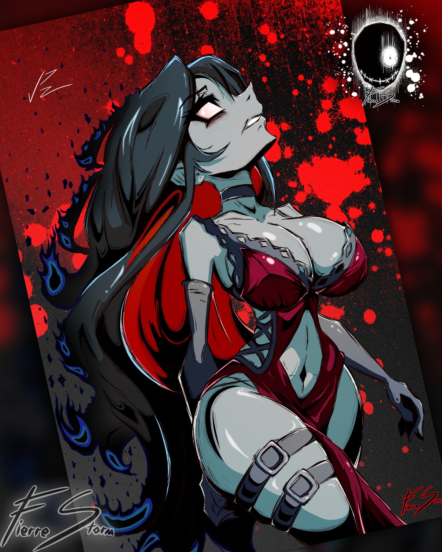 Thicc Demon Waifu Walking From The Flames Supernatural Entity High Quality Glossy Print 11"x 17"