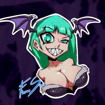 Video Game Waifu Sucuubus Morrigan Oppai Series High Quality Gamer Vinyl Glossy Stickers 4" x 4.5"