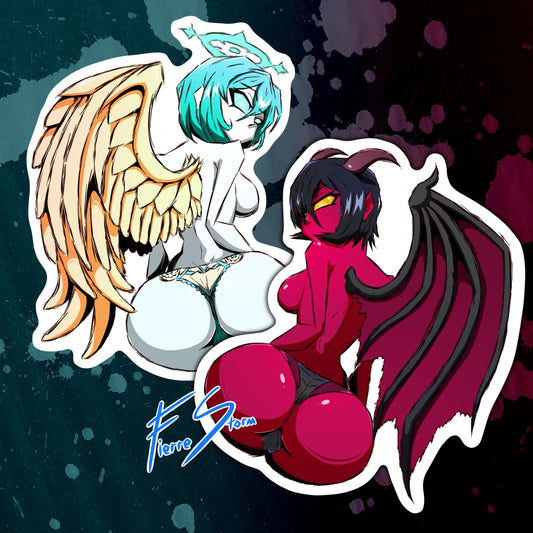 Thicc Sexy Waifus Angel and Devil Stickers (3.5" x 4") (4" x 6.8")