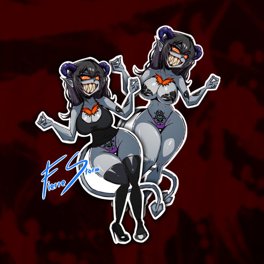 Thicc Waifu Demon Succubus Girl Ruby Tattooed Anime Devil Oppai High Quality Vinyl Glossy Stickers 3.5" x 6"