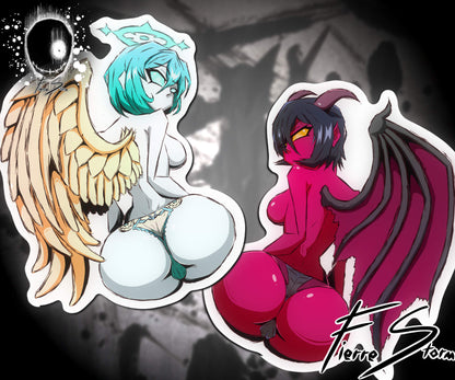 Thicc Sexy Waifus Angel and Devil Stickers (3.5" x 4") (4" x 6.8")
