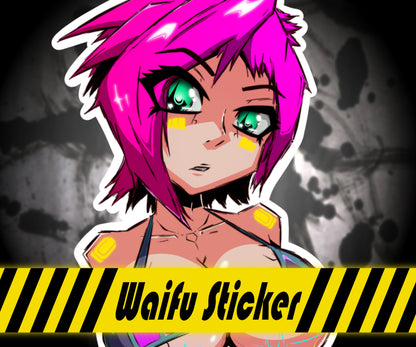 Cyber Punk Synthwave Rave Waifu Oppai Series High Quality Gamer Vinyl Glossy Stickers 4" x 2.5"