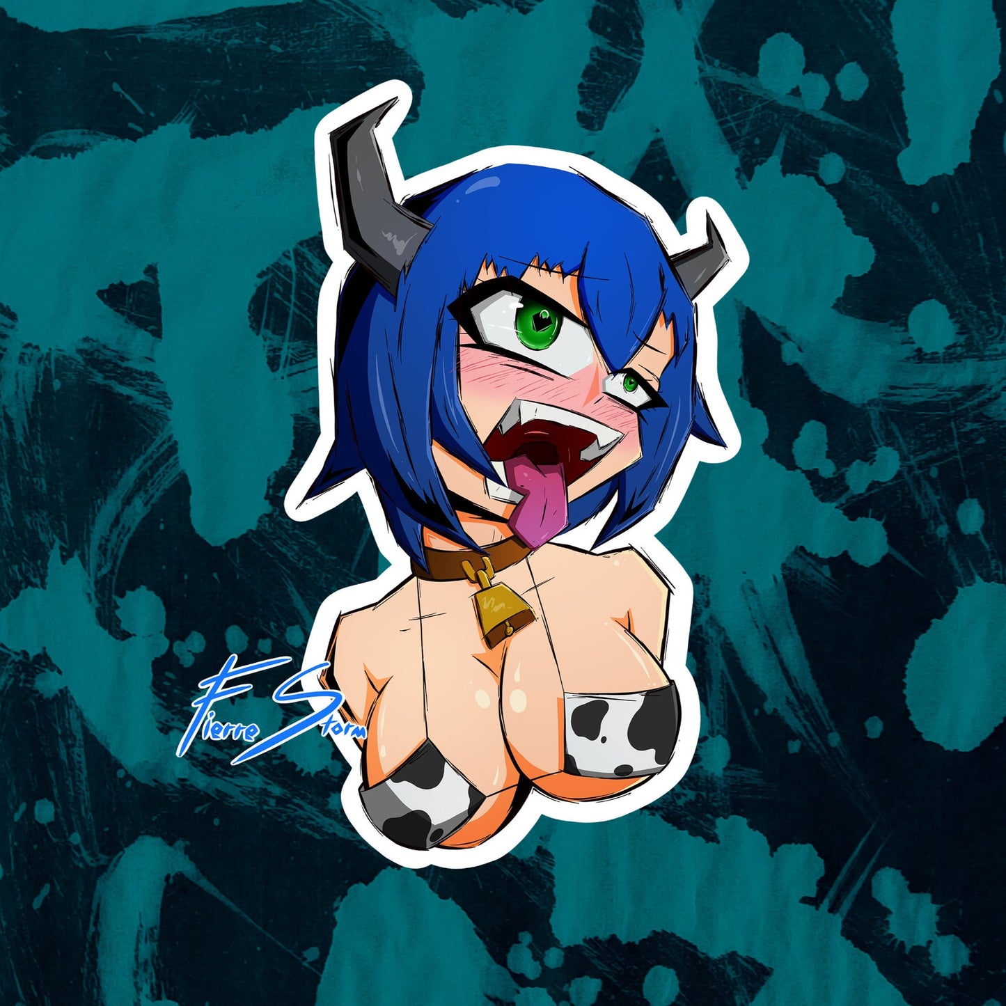 Ahegao Oppai Waifu Haruke Cow Costume High Quality Vinyl Glossy Sticker 2.3" x 4"