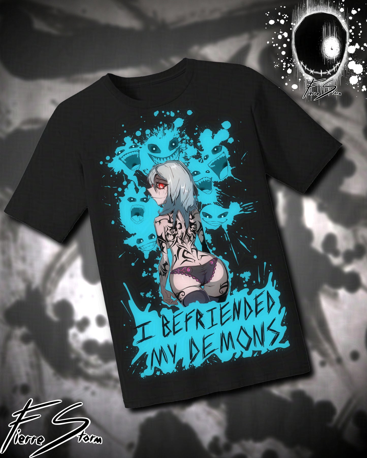 "I Befriended My Demons" Black Short Sleeve Heavy Cotton Shirt