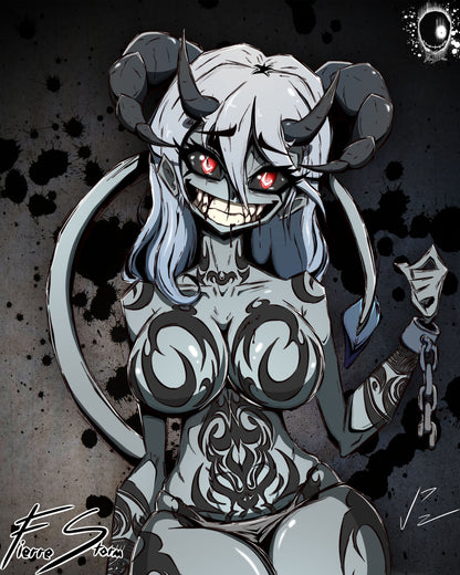 Thicc Tattooed Demon Waifu Broken Chains Succubus High Quality Glossy Print 11" x 17"