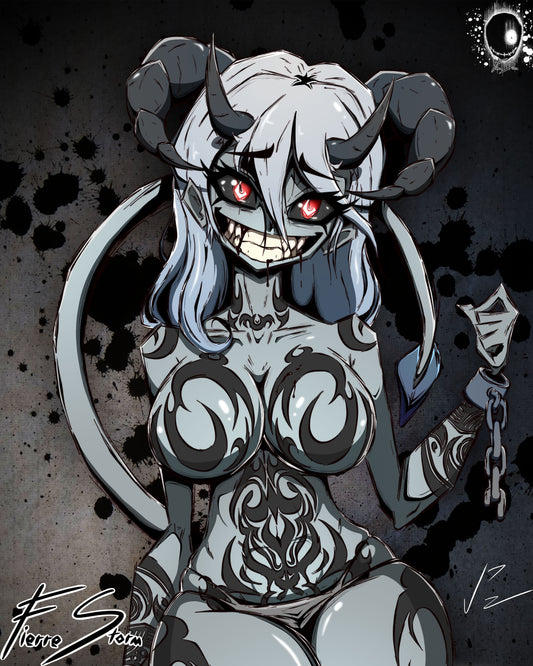 Thicc Tattooed Demon Waifu Broken Chains Succubus High Quality Glossy Print 11" x 17"