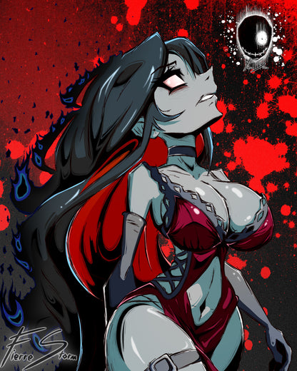 Thicc Demon Waifu Walking From The Flames Supernatural Entity High Quality Glossy Print 11"x 17"