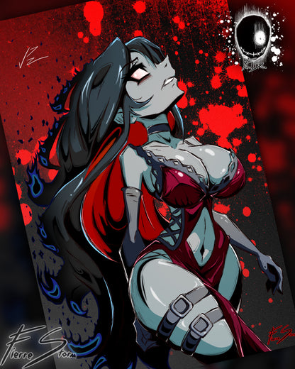 Thicc Demon Waifu Walking From The Flames Supernatural Entity High Quality Glossy Print 11"x 17"